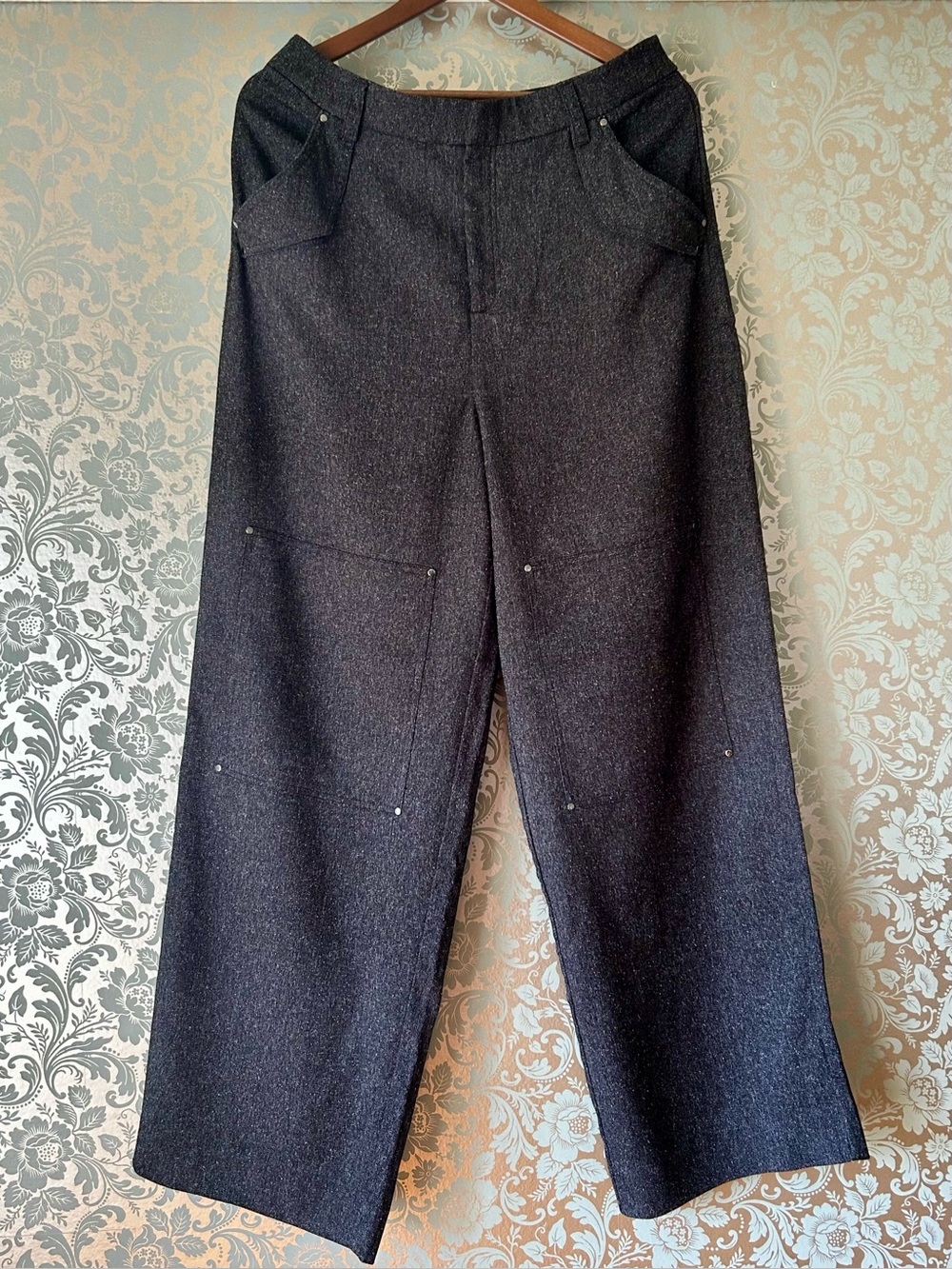 JOELLE Collection Black Speckled Wide-Leg Laurent Pants Size Medium